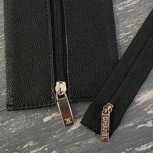 CHANEL Black Leather Zipper Pannel Replacement with Gold-Tone Hardware